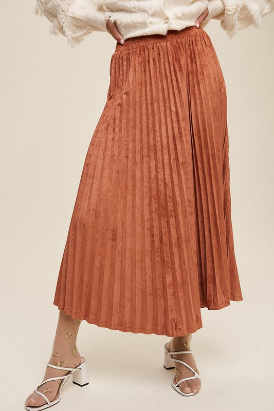 Faux Suede Pleated Skirt