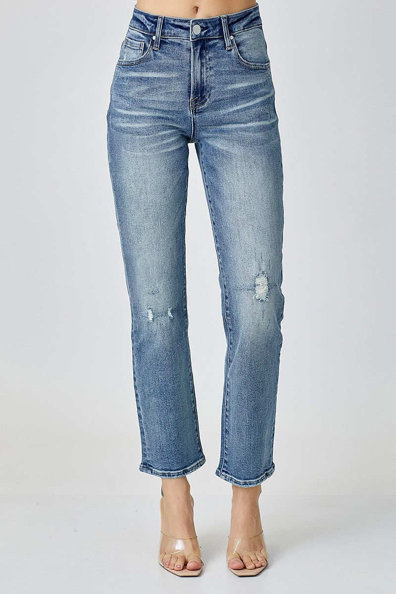 Mid Rise Slim Straight Jeans