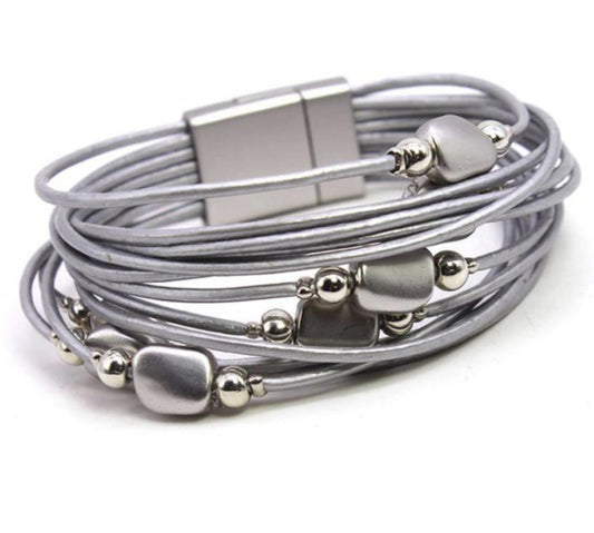 Muti Strand Silver Gray Magnetic Clasp Bracelet