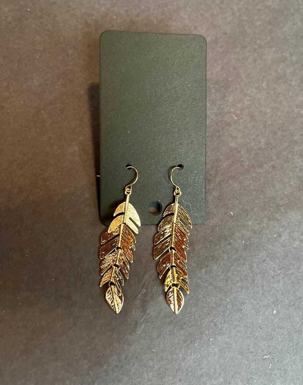 Metal Feather Drop Earrings
